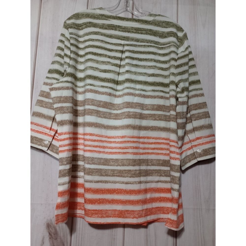 d & co Womens Tunic Top Ladies XL 3/4 Sleeve Striped Button‎ Up Casual Blouse - Picture 2 of 7